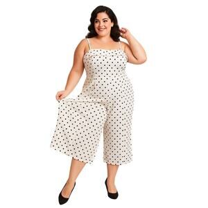 Retro Stage White & Black Polka Dot Cropped Jumpsuit Size XXL NWT